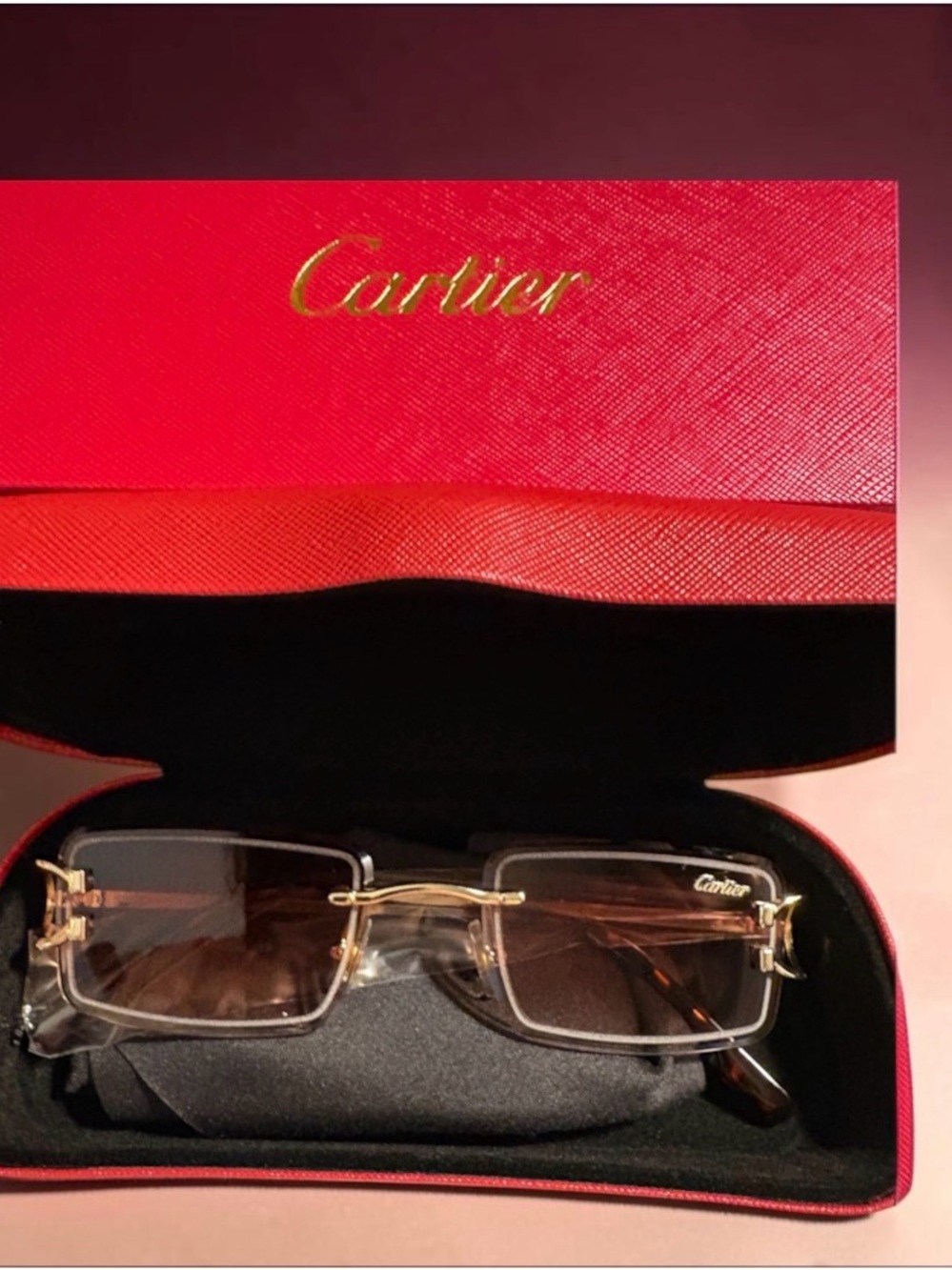Gold-Tone Rimless Rectangle Sunglasses 😎 Unisex